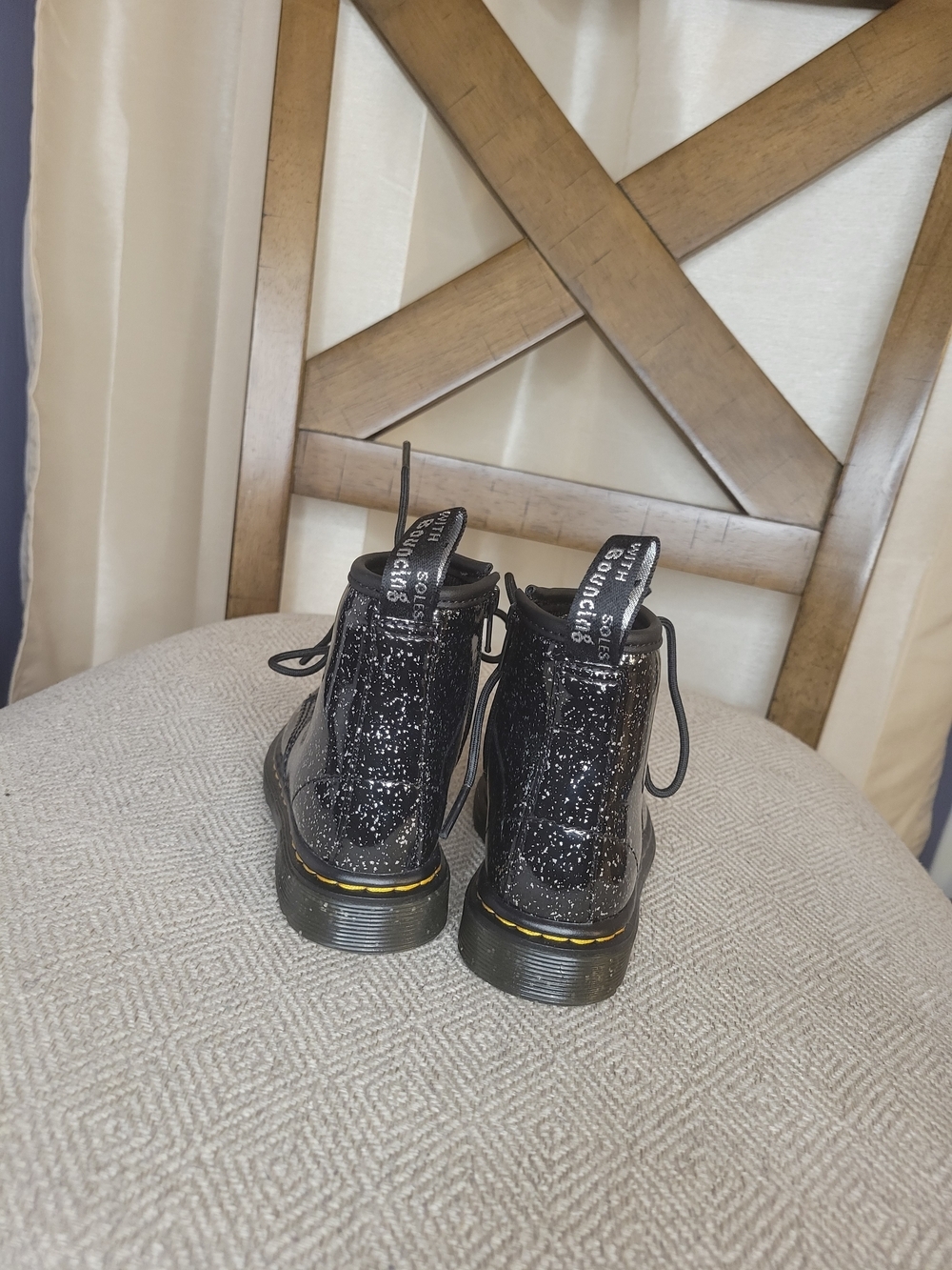 Doc Martens Boots. Black Glitter Lace-Up With Side Zipper. - Picture 3 of 6